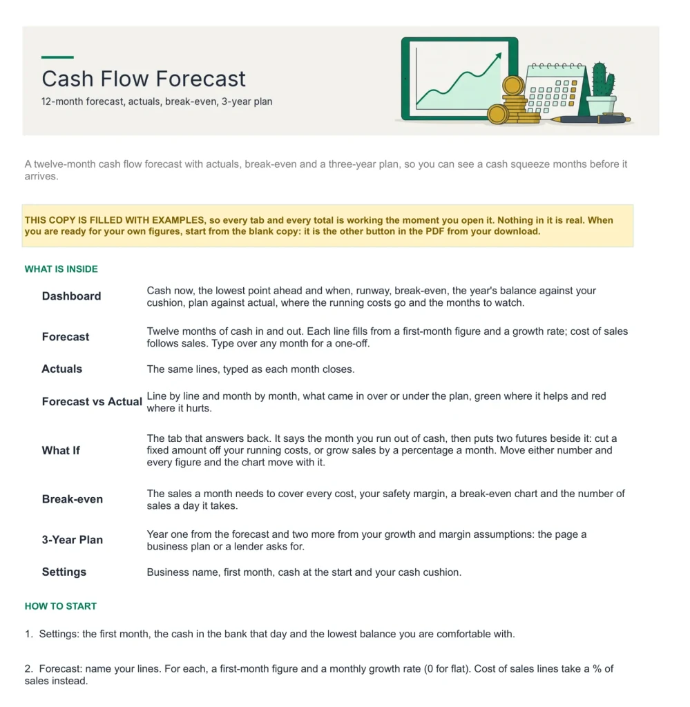 Cash Flow Forecast, Hier starten