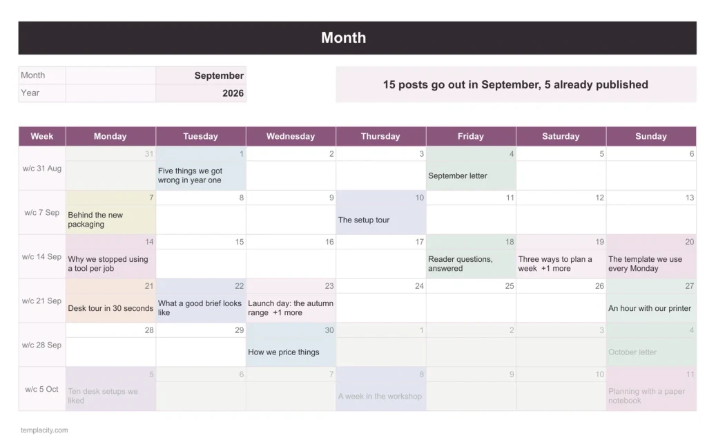 Content Calendar, der Reiter Monat