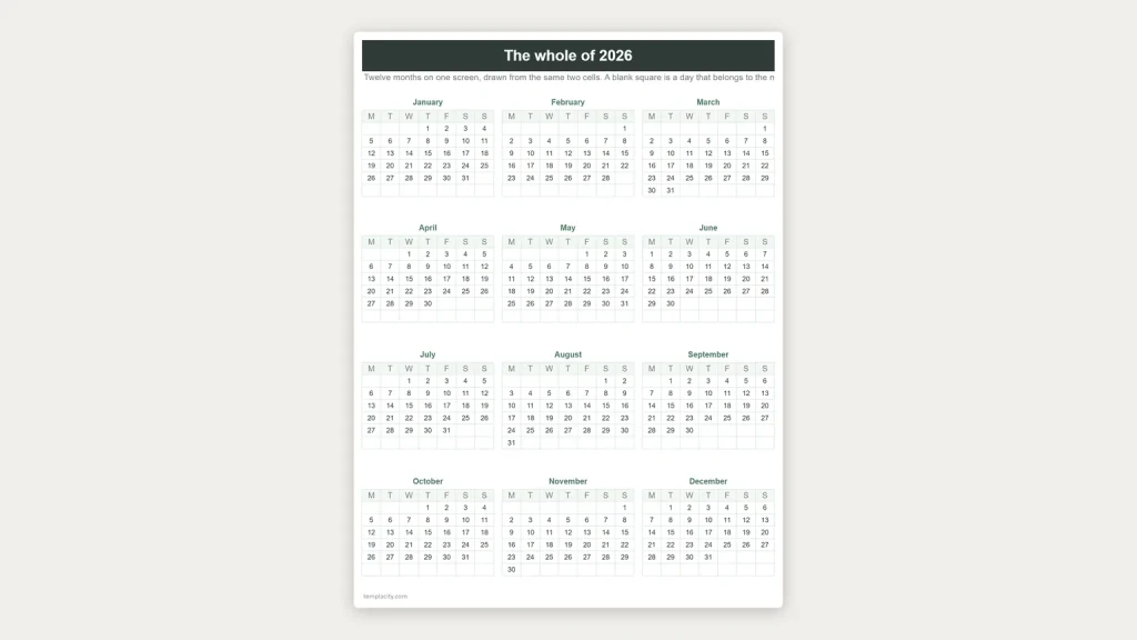 Calendar Template for Google Sheets, a free Google Sheets template