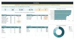 Inventory & Stock Tracker Spreadsheet (Google Sheets + Excel), the 01 dashboard tab