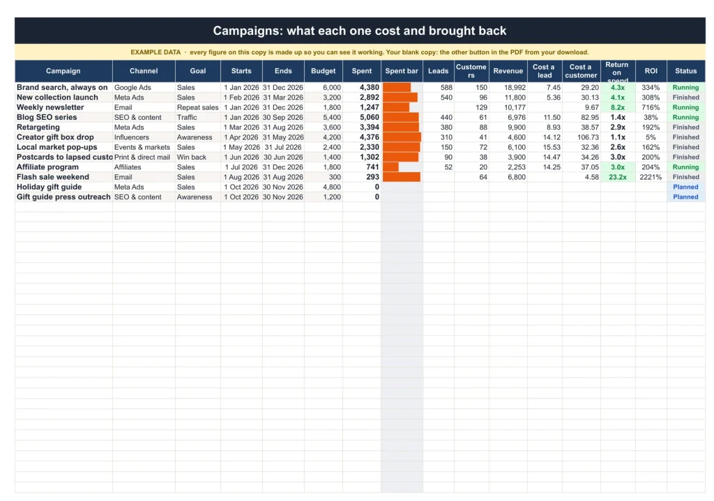 Marketing Plan & Budget, the Campaigns tab