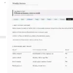Dashboard-System in OneNote für Windows, Seite Wochenrückblick, mit Beispieldaten gefüllt