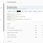 Meeting-Notizen-System in OneNote für Windows, Seite Allgemeines Meeting, mit Beispieldaten gefüllt