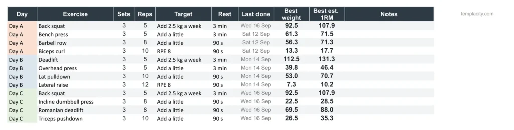 Workout Tracker, the Program tab