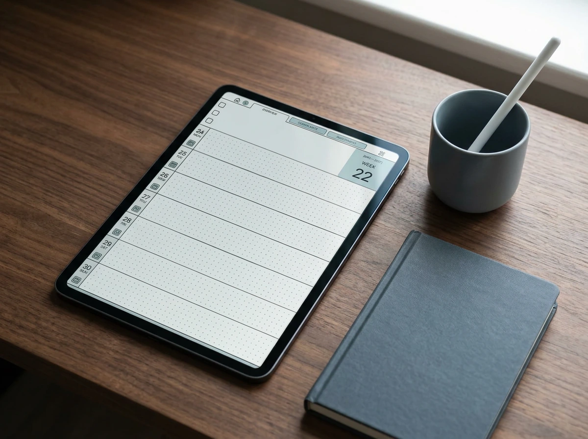A PDF week planner open in Notability on an iPad