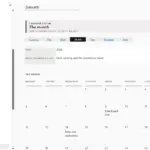 OneNote calendar template month page: a January grid with entries typed in