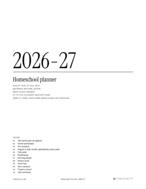 Printable Homeschool Planner 2026-27, Editorial cover