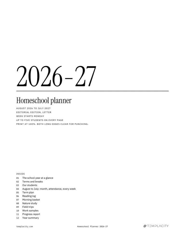 Printable Homeschool Planner 2026-27, Editorial-Cover