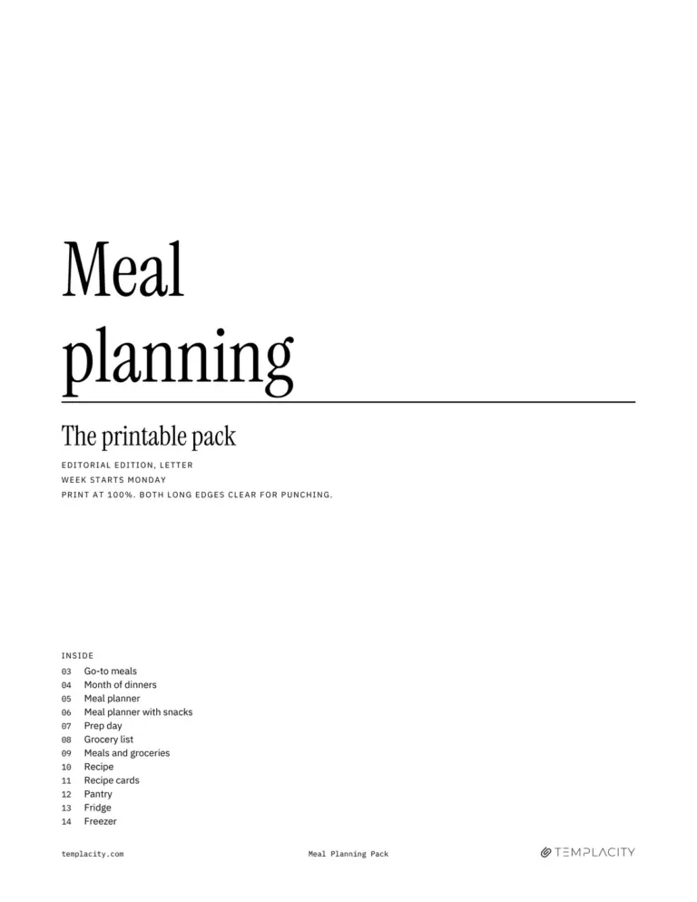 Cover des druckbaren Essensplan-Pakets, Editorial-Design