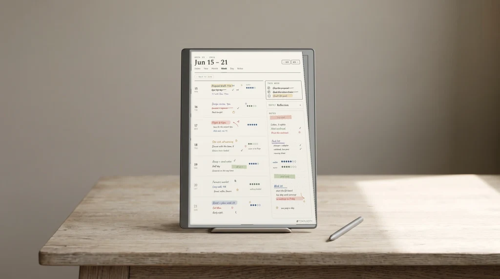 The Planner week page on a reMarkable Paper Pro on a desk